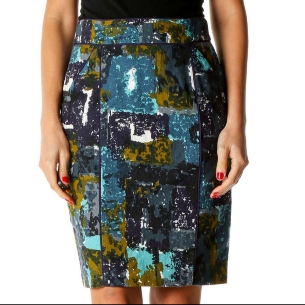 Tabitha Anthropologie Simons Liquid Acres Pencil Skirt Sz 0 Abstract Geometric